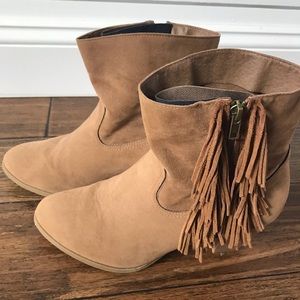 Brown fringe booties
